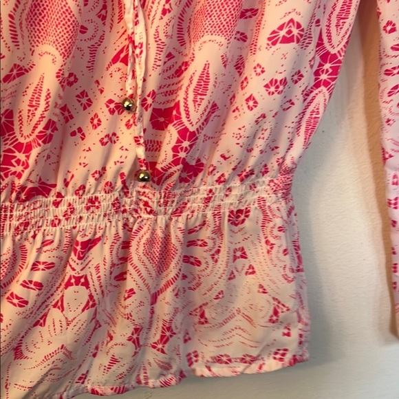 Ellen Tracy Pink and White Peplum Long Sleeve Blouse - Picture 8 of 14